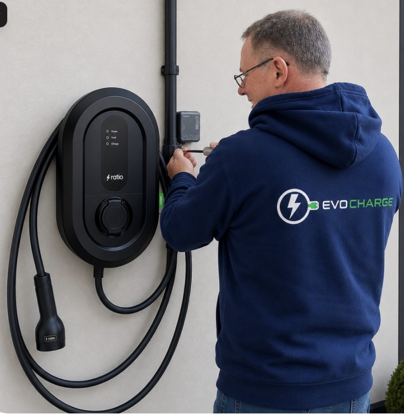 EVO CHARGE-monteur installeert een laadpaal
